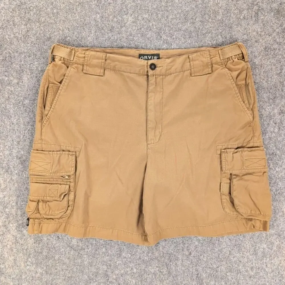 Orvis Shorts Mens 38 Beige Cargo 7 Inch Cotton Adjustable Waist Utility Outdoor